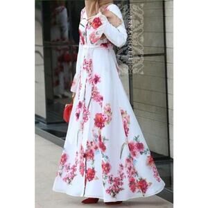 Annah Hariri Women's White Floral Print Modest Ontario Maxi Dress Size 8
